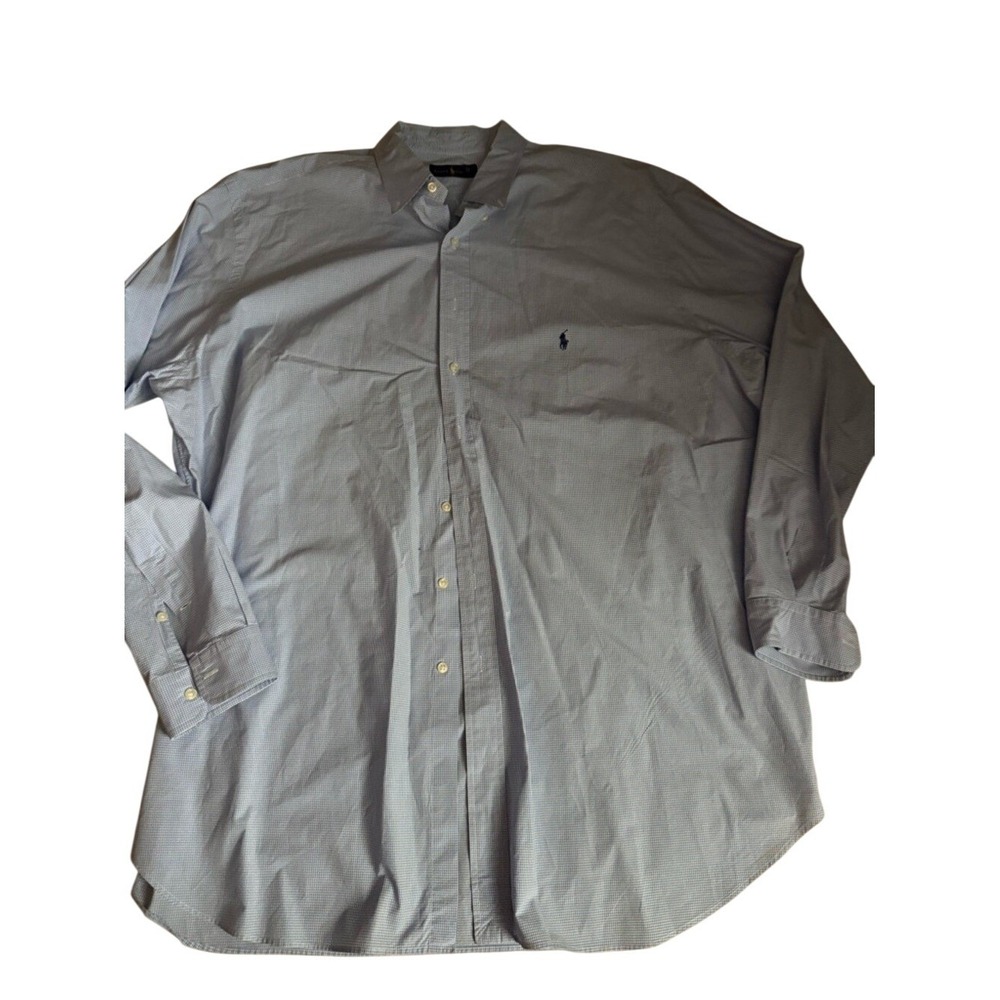 Ralph Lauren Button Down‎ Gingham Shirt Blue White Cotton Mens 3XLT Quiet Luxury